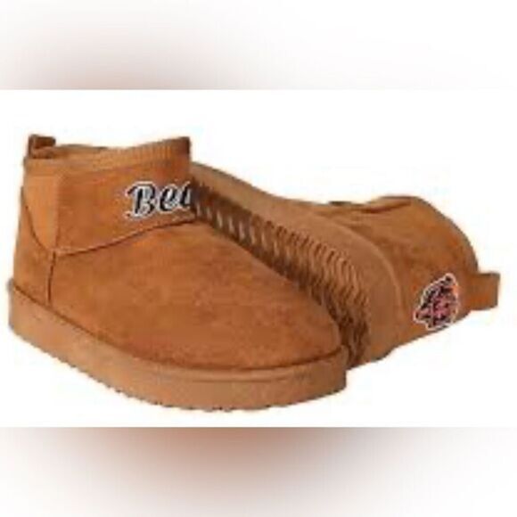 NWT FOCO Women’s Brown NFL Chicago Bears Fan Fuzzy Booties Boots - Size 8 - Picture 1 of 9